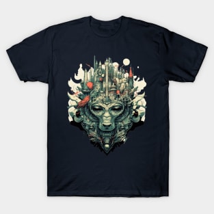 A Cyberpunk City on a Wolf's Head T-Shirt